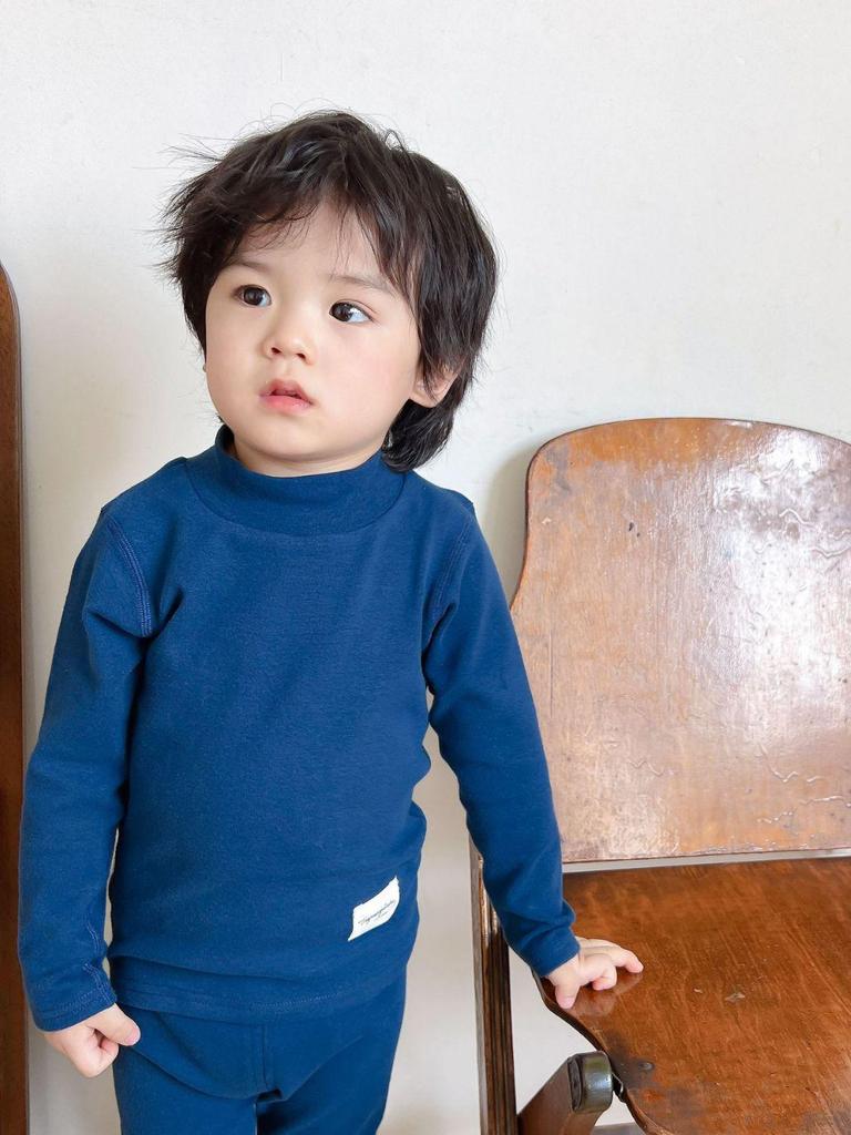 Unisex Baby Cotton Thermal Set: Cozy Brushed High-Neck Top & Trousers for Autumn/Winter