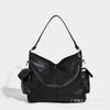 Large Capacity Crossbody Bag Autumn and Winter New PU Texture Trendy Niche Design Armpit Bag Hand-held Black Solid Color Motorcycle Bag
