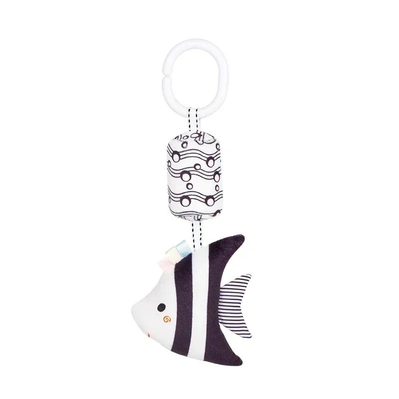 Infant Baby Rattles Newborn Black White Visual Grab Ability Training Toys Stroller Bed Hanging Bell Plush Doll