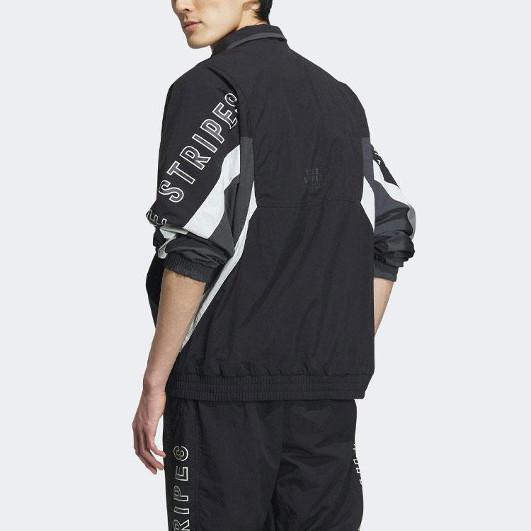 Adidas Letter Print Color Block Loose Stand Collar Long Sleeve Jacket Unisex Jacket Black IS5146