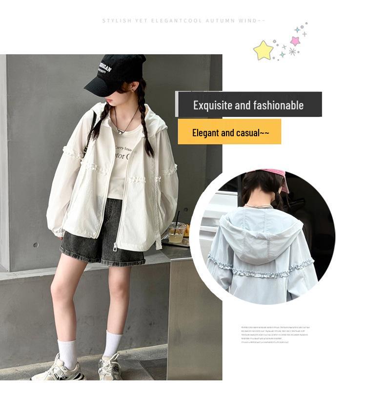 Ultra-Thin Girls' Sun Protection Suit - Summer 2026 Breathable Ice Silk Cooling for Big Kids
