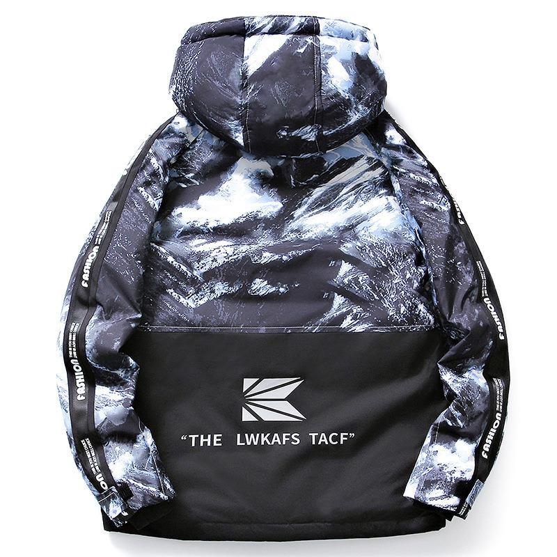 Down jacket men's winter new fashion casual warm short loose hooded color matching jacket tide