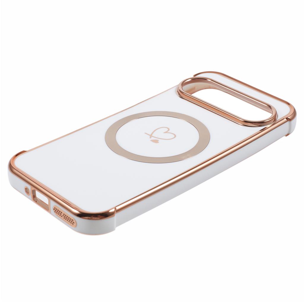 For Google Pixel 9/Pixel 9 Pro Case Compatible with MagSafe Electroplated TPU Phone Cover Hollow Love Hearts