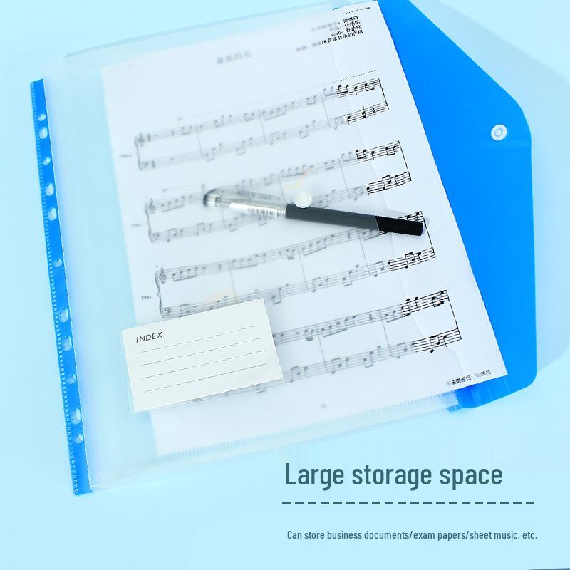 11-Hole 3D A4 Transparent Snap-Button File Bag with Card Holder - Colorful Student Document Organizer