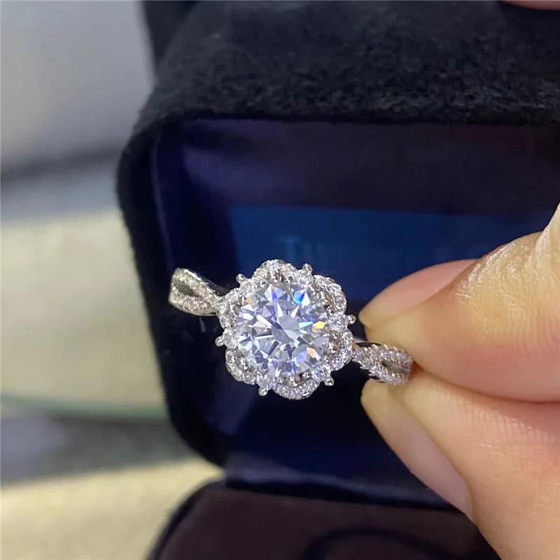 SACE GEMS GRA Certified D Color 1-2ct Moissanite Ring 925 Sterling Silver Plated with 18k White Gold Ring for Women Fine Jewelry