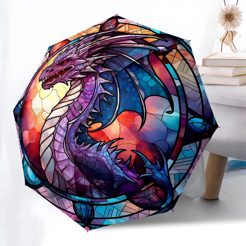 Stained Glass Dragon Window Decal - Fantasy Art Decor for Home or Office Umbrella Day Gift Y246