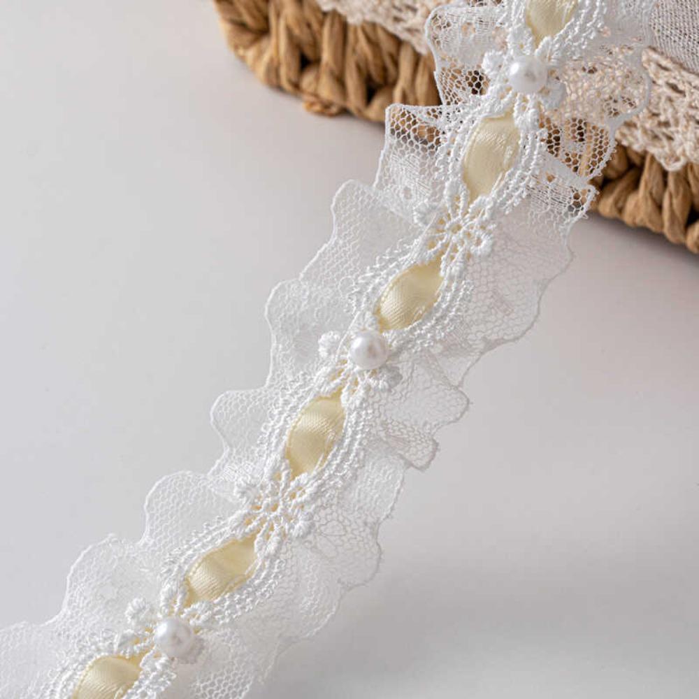 Delicate Polyester Fabric Trim Bead Embroidery Lace Lace Fabric Lolita Style Flower Embroidery Lace Home бежевый