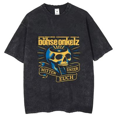 2026 Summer Hot Sale Böhse Onkelz Vintage Washed Cotton Tee Men Women Streetwear Harajuku T-shirt Breathable Streetwear Short Sleeve Casual Tees