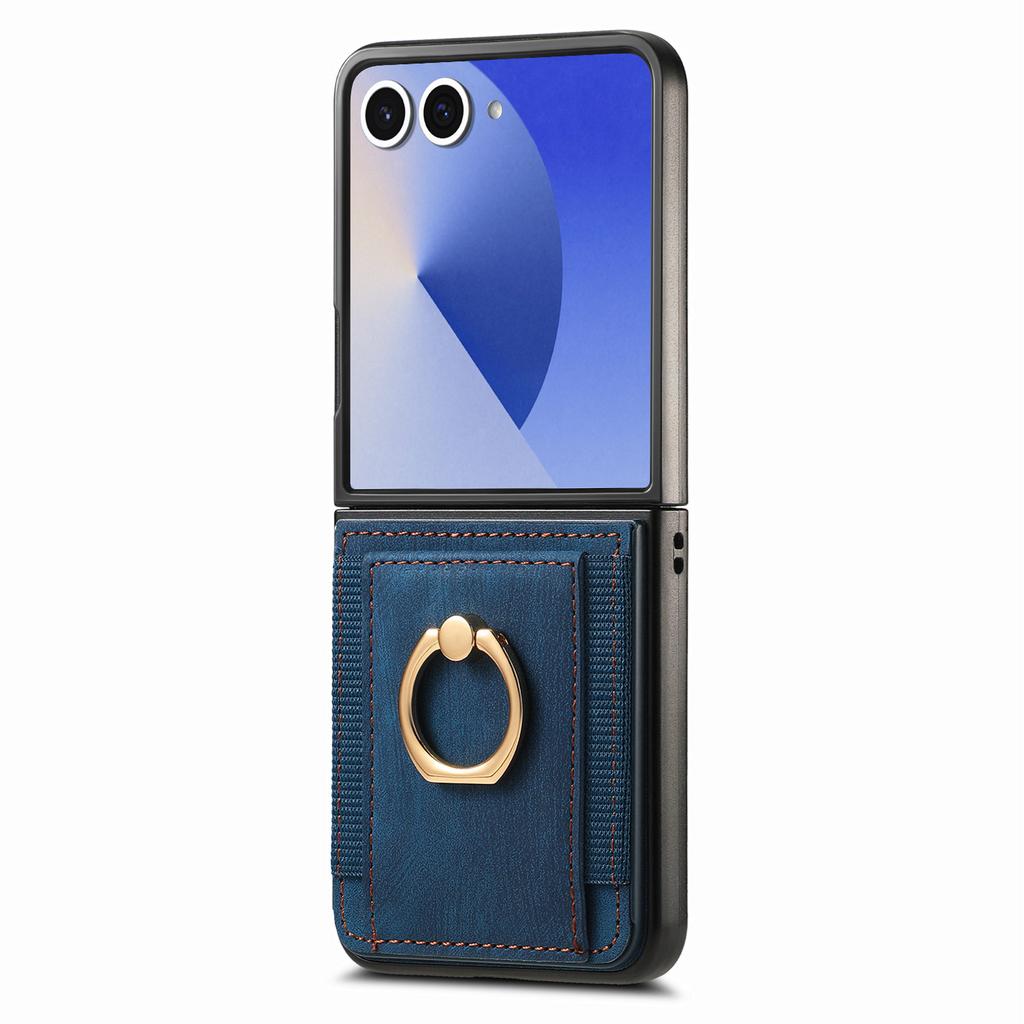 For Samsung Galaxy Z Flip7 5G Phone Case Leather Back Cover with Card Slots Kickstand