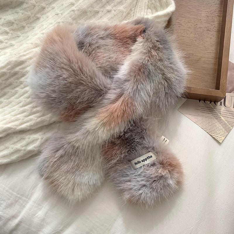 Female imitation mink hair cross lazy plush collar winter soft imitation fur cute fluffy scarf