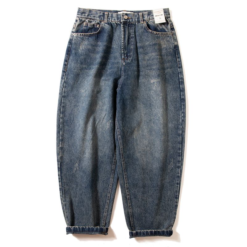 Men's Heavyweight Pure Cotton American Retro Distressed Wide-Leg Dad Jeans, Loose Casual Carrot Pants for Spring and Autumn
