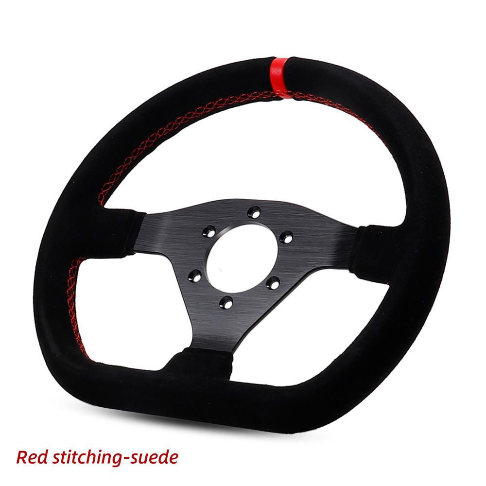 300mm Racing Steering Wheel Flat Suede Car Drift Pc Game Wheels Control Universal PCD-70mm Stitching red