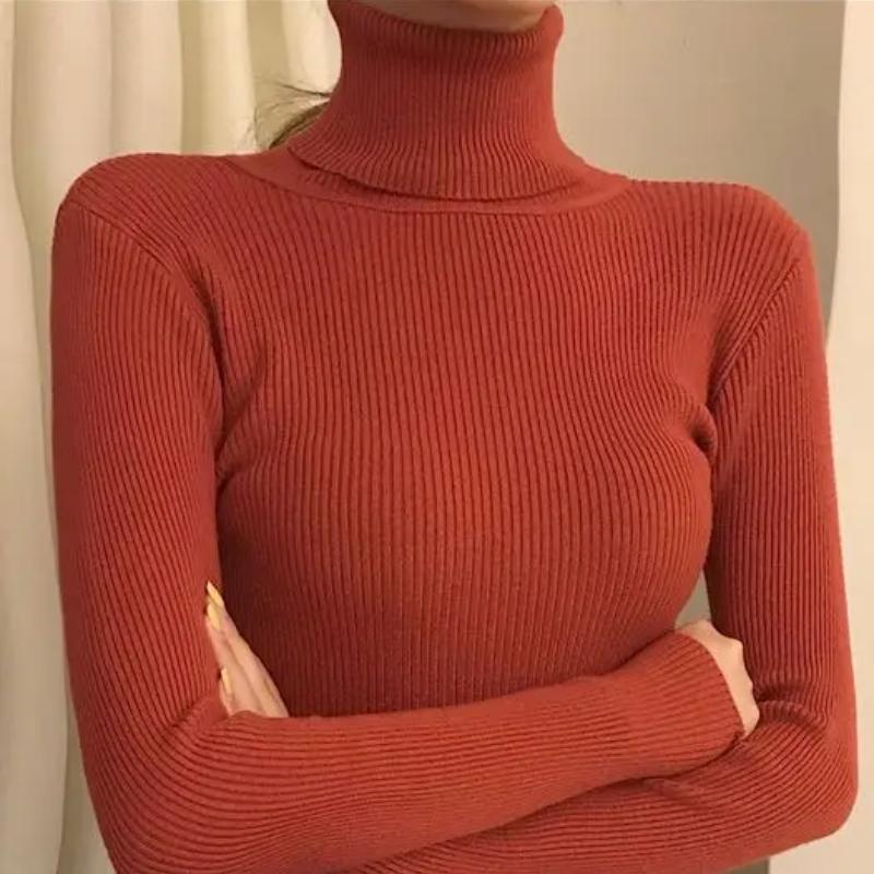 

Женский осенний свитер с высоким воротником, вязаные мягкие пуловеры, кашемировые джемперы, базовые мягкие свитера для женщин, осень-зима One Size кирпич красный
