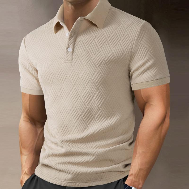 Men s White Embossed Geometric Textured Short Sleeve Polo Shirt S абрикосовый