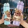 1PC Vintage Teacup Rose Flower Print 750ml Color Plastic Sports Water Bottle Leakproof Flip Straw Lid Suitable for Sports Office Home Use