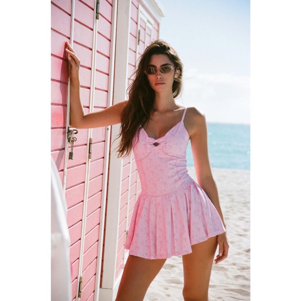 New Europe USA Style Sweet Cute Girl Pink Strappy Mini Sundress Casual Summer Dress