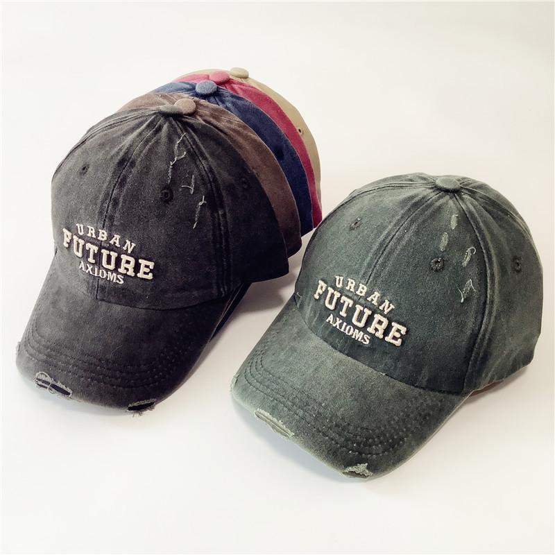 Retro Old Baseball Hat Men and Women American Washing Ripped Letters Baseball Cap Showing Face Small Sun Hat