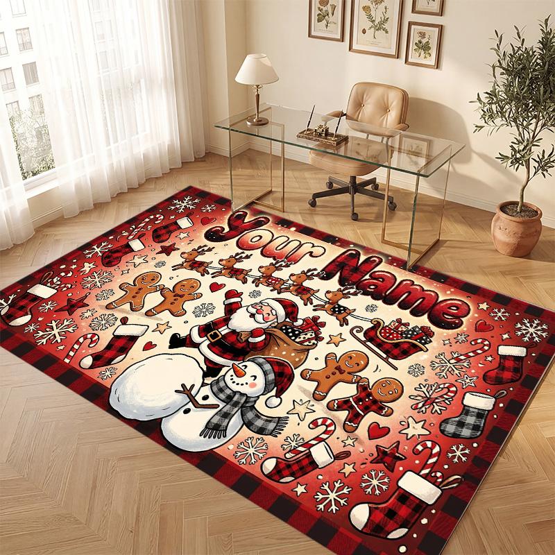 Tappeto Morbido in Velluto di Cristallo a Tema Natalizio Tappeto Antiscivolo per Pavimento con Stampa Nome e Testo Personalizzabili per Camera da Letto Soggiorno