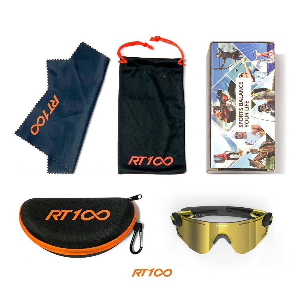 RT100 Sports Cycling Sunglasses for Suitable for Tennis Men, Frameless, Wrap-Around, Flexible, Lightweight, Gold, Cycling, Triathlon,