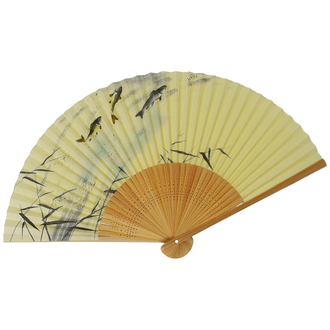 

[Koshodo] Складной веер в киотском стиле, дизайн «Сладкая рыба в потоке воды», белое дерево, мужской, 22 см