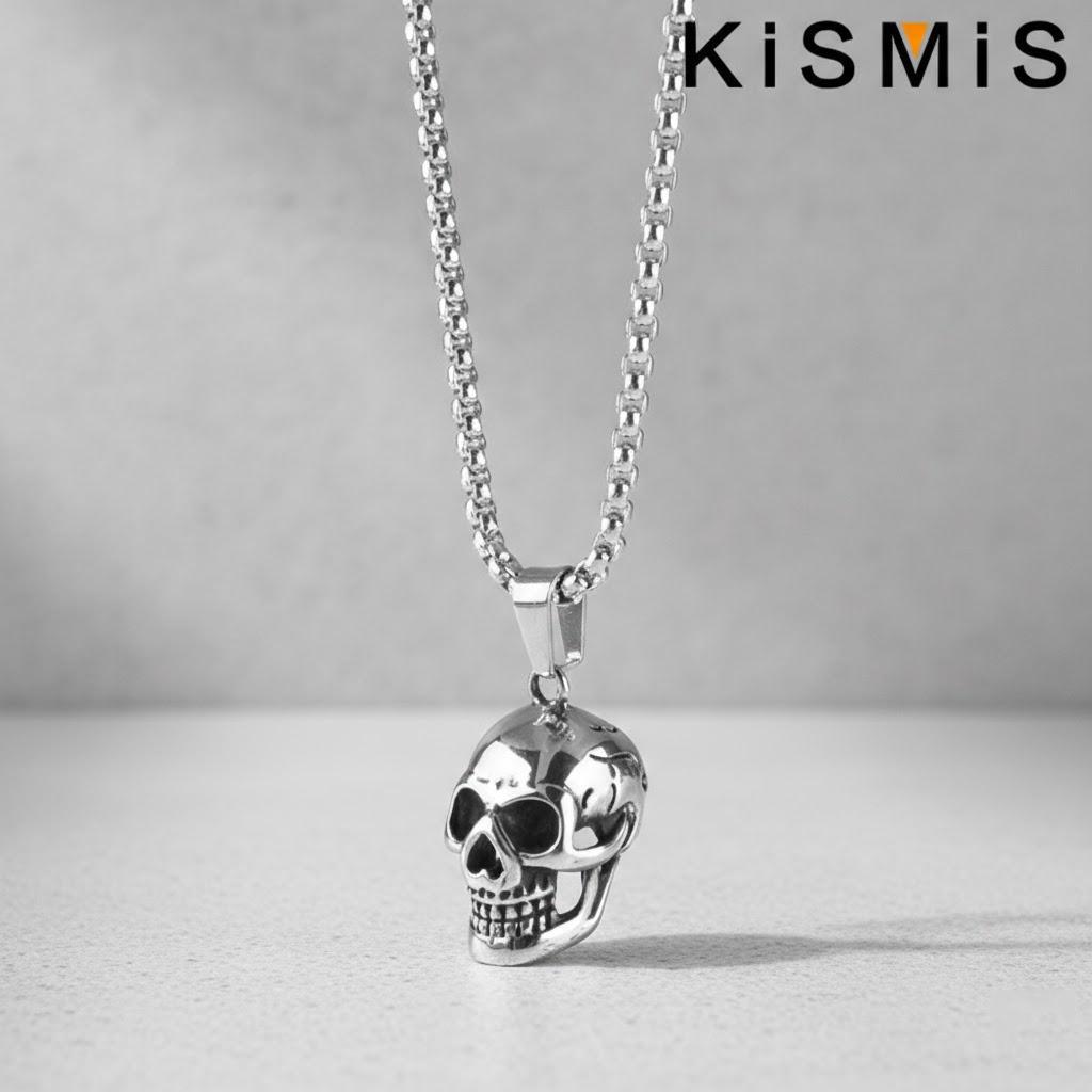 

Personality Retro Punk Rock Goth Trendy Male Exaggerated Skull Necklace Popular Jewelry Party Halloween Gift срібний