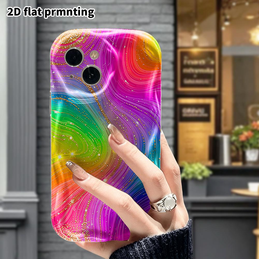 Phone Case: 2D Flat, Suitable for iPhone 18 17 16 15 14 13 12 Pro Protective Case, Phone Decoration, Rainbow Gold, Halloween and Christmas Gift