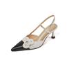 2024 Summer Women Shoes Cow Leather Shoes Women Covered Toe Thin Heel Sandals Slingback Women Shoes Buckle Flowers Women Sandals