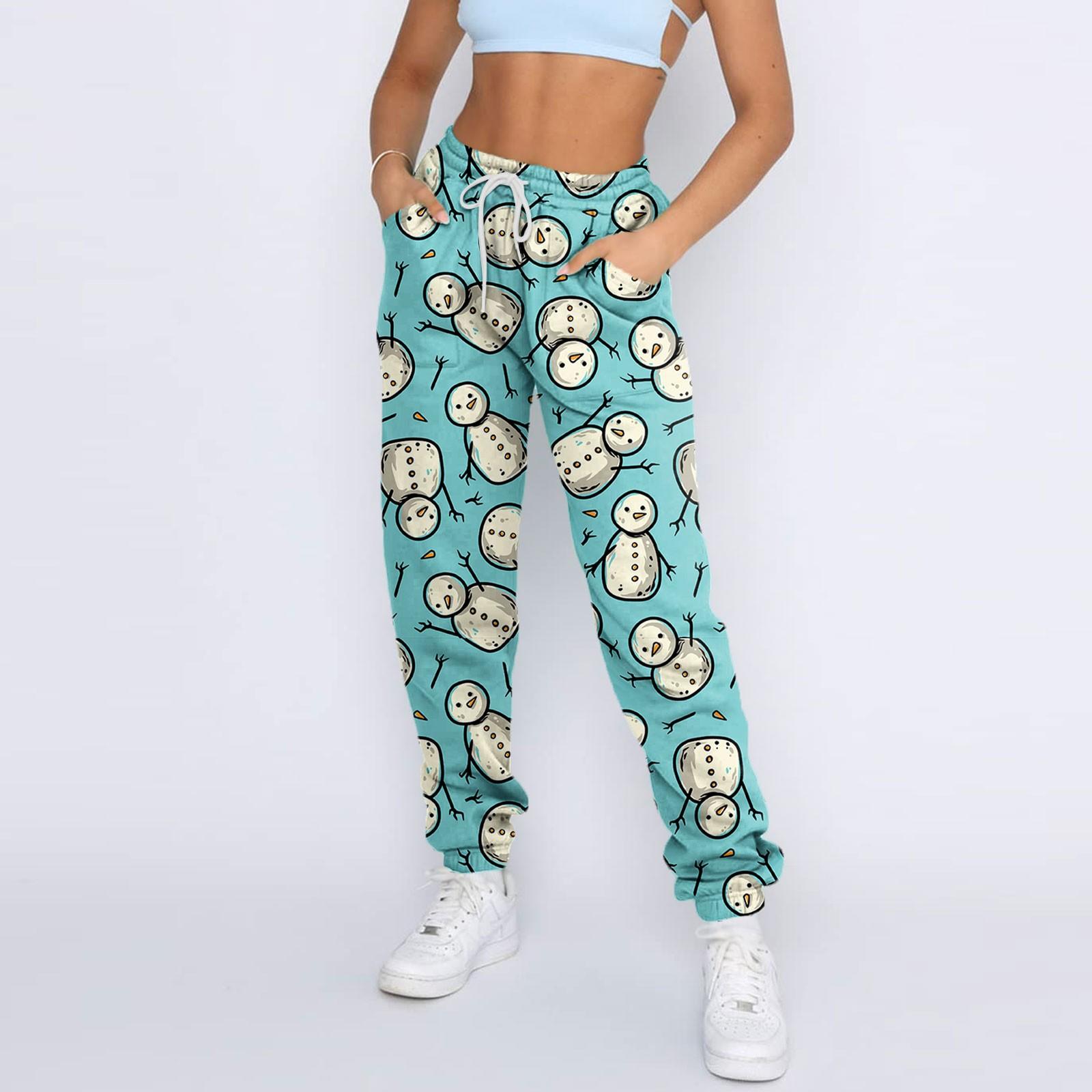 

Женские модные спортивные повседневные спортивные штаны с карманами на шнуровке и рождественским принтом S синий