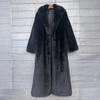 Womens Faux Fur Coat Thick Longline Blazer Collar Winter Streetwear Outerwear
