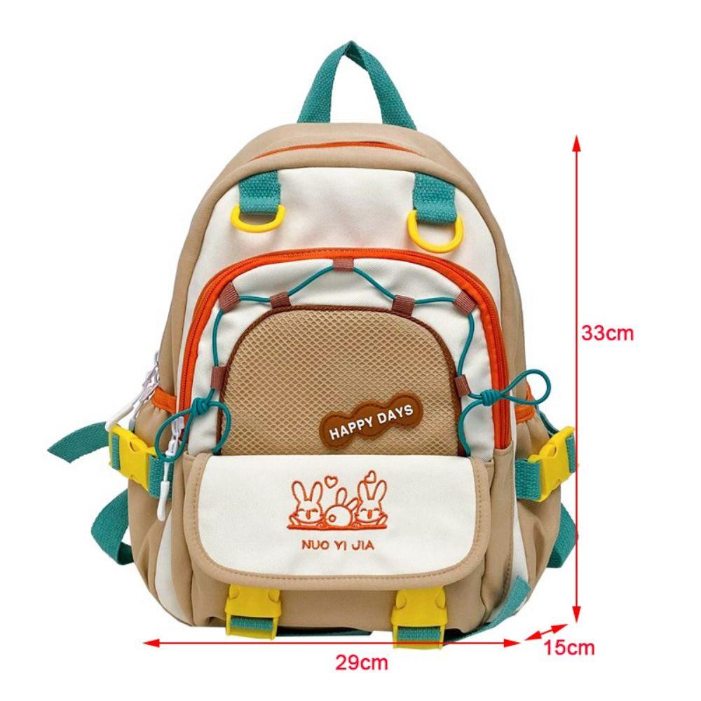 Cute Contrast Color Backpack Large Capacity Wear-resistant Students Schoolbag Nylon Multiple Pockets Travel Rucksack