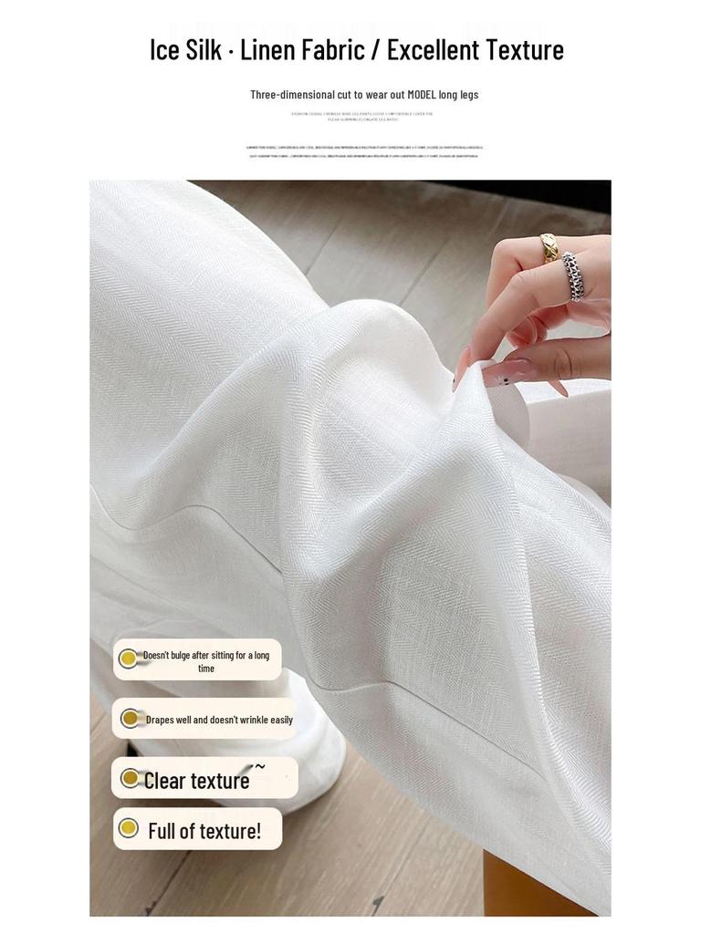 2026 Summer Women's High-Waisted Linen Wide-Leg Pants - Ice Silk Cotton Blend, Lightweight and Casual.