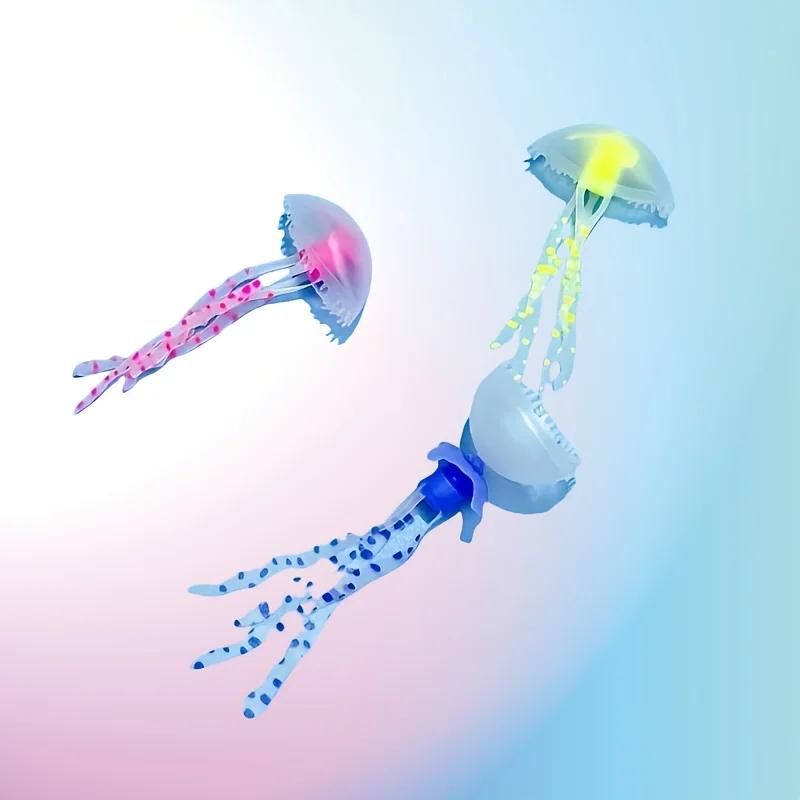 Set of 2 Glow-in-the-Dark Realistic Jellyfish Aquarium Decorations - Multicolored fluorescent floating aquarium ornaments.