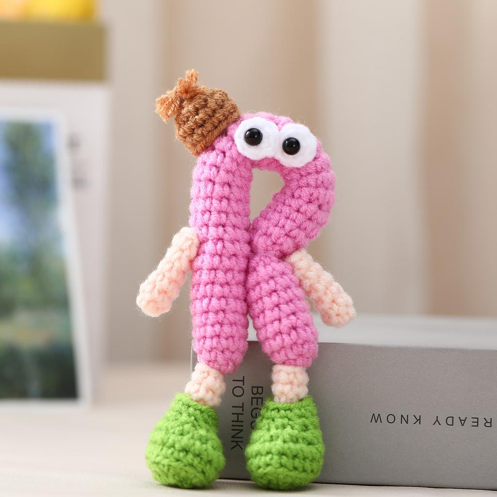 Handmade Crochet Alphabet Keychain, Letter R-Z Knitted Doll Bag Charm,Cute 3D Knitted Letter Pendant, R-Z Alphabet Crochet Keychain