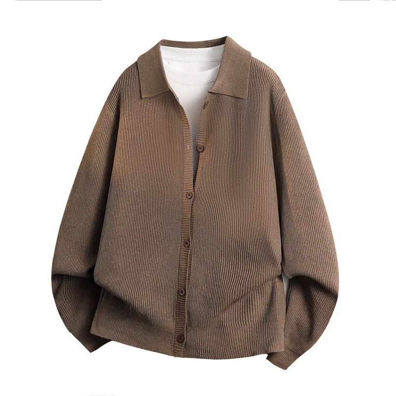 Mens Oversized Knit Cardigan With Lapel Collar Button Front Casual Sweater Winter Daily Wear
