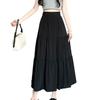 2024 Women's Black Elastic High-Waist Midi A-Line Skirt: Slimming, Draped, and Trendy for Spring/Autumn