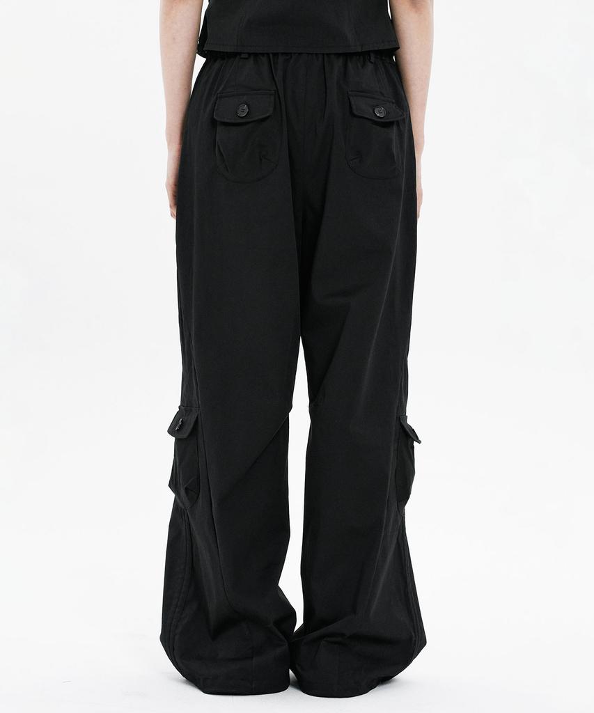 Hanahi Side Shirring Pocket Wide Pants Black