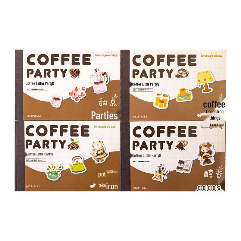 Coffee Scenery Die-Cut PET Sticker Book - Beautiful Day Little Party Series, 12 Sheets