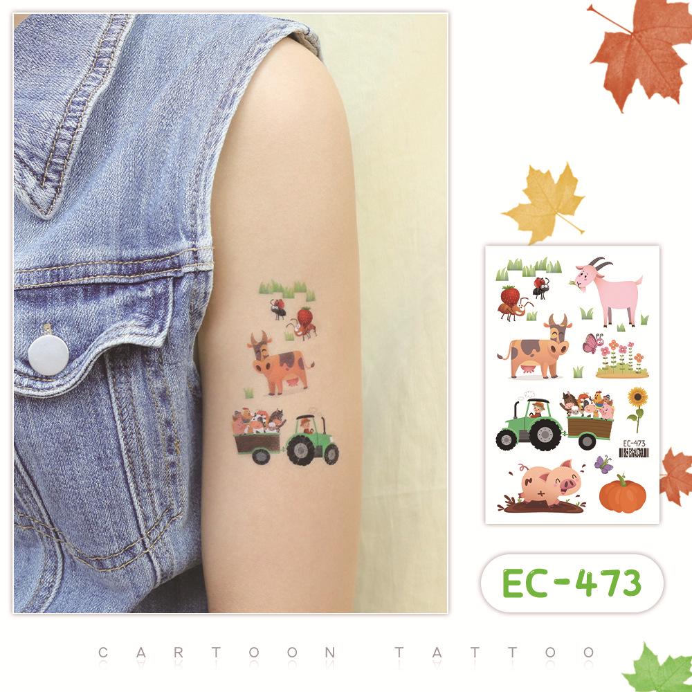 Waterproof Kids Tattoo Stickers - Denim Farm & Cute Animal Faces for Arms, Available in Stock 120*75mm