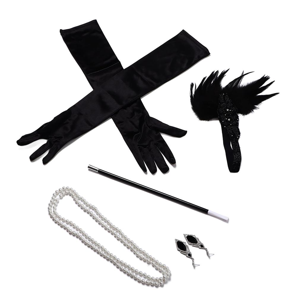 5 Stück Partykostüm Stirnband Feder Kopfschmuck Falsche Perlenkette Strass Ohrringe Handschuhe Cosplay Set