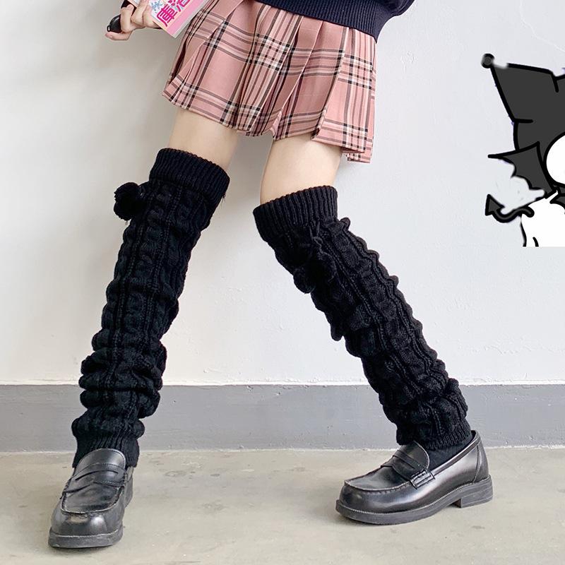 Japanese Lolita Bow Cute Hairball Knitted Socks Cover Women's Winter Leg Warmers Stacking Socks White Jk Socks