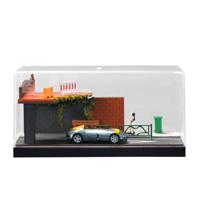 Shoucangjia Display Case for Hot and Matchbox Cars Scale Model Garage with Dust Street Fence Scene Diorama Parking Showcase Tomica, Wheels, 164