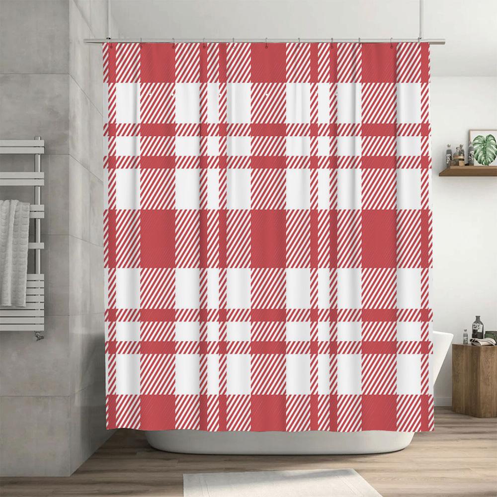 Home Decor Shower Curtain Plaid Pattern for Bathrooms Red White Checkered Design Waterproof Fabric Easy Installation for Your Ba