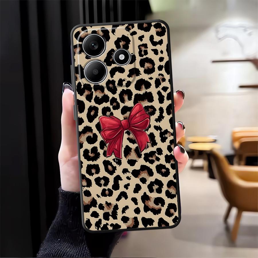 Creative Leopard Print Bow Phone Cover Case for Xiaomi Redmi Note 14 A1 12C 13C 14C A3 12 11 13 Pro Plus A4 A5 K80 9 8 7 10 A2