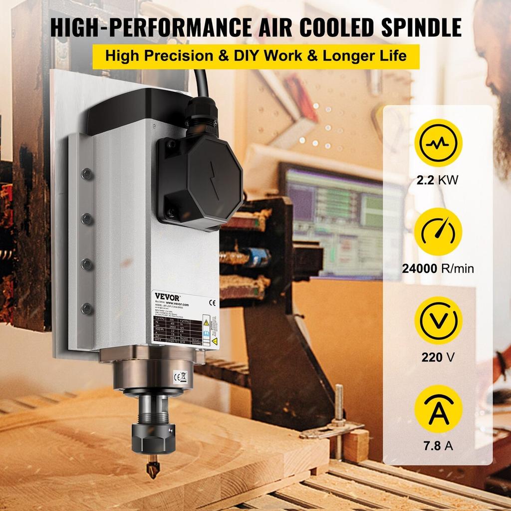 Chłodzony powietrzem silnik wrzeciona 2,2 kW CNC Silnik wrzeciona 220 V Kwadratowy Chłodzony powietrzem Silnik wrzeciona ER20 Oprawka 24000 obr./min CNC Wrzeciono 6A Silnik wrzeciona 400 Hz dla