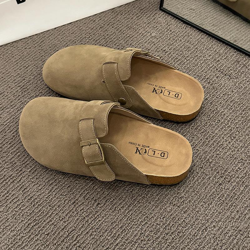 Non-slip bag head half slippers women's suede retro flat-soled single shoes versatile outer wear new spring and autumn season