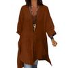 Long Sleeve Women Shirt V Neck Side Split Hem Pullover Tops Loose Fit Solid Color Summer Daily Wear
