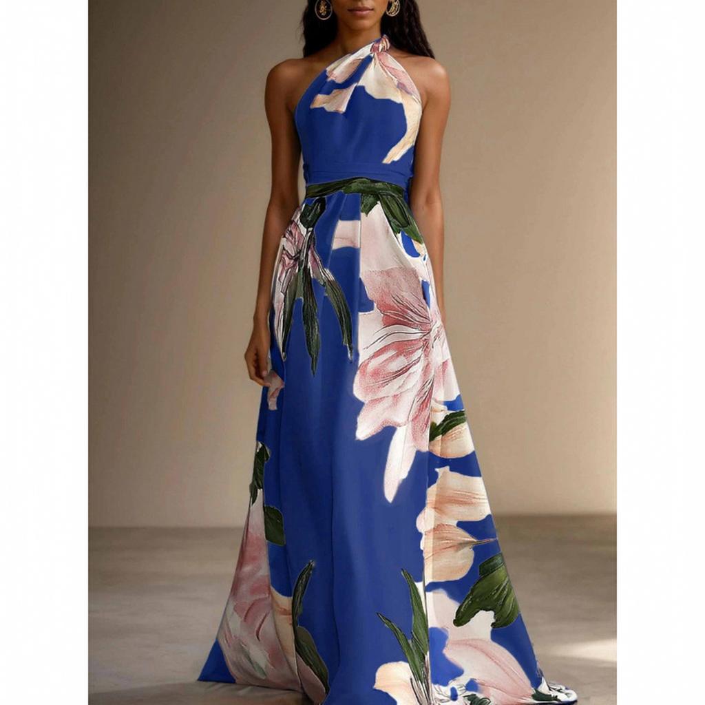 Women's Printed Long Dress Elegant Party Vacation Maxi Dress for