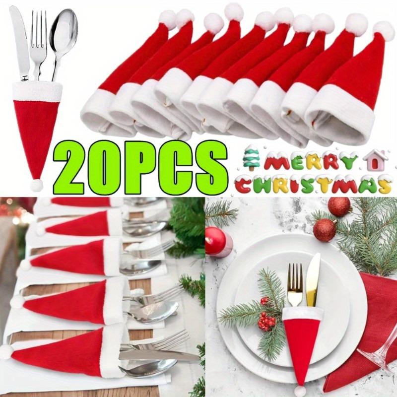 20Pcs/Lot Mini Santa Hat Christmas Wine Bottle Covers Xmas Bottles Holder Table Dinner Decorations