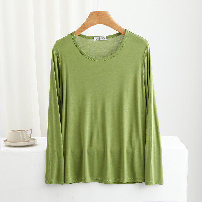 Women's Spring/Summer Modal Round Neck T-shirt - Thin Long Sleeve, Loose, Slimming, Plus Size, Outerwear Top
