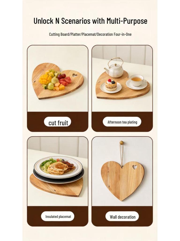 Heart-Shaped Acacia Wood Multi-Functional Cutting & Cheese Board